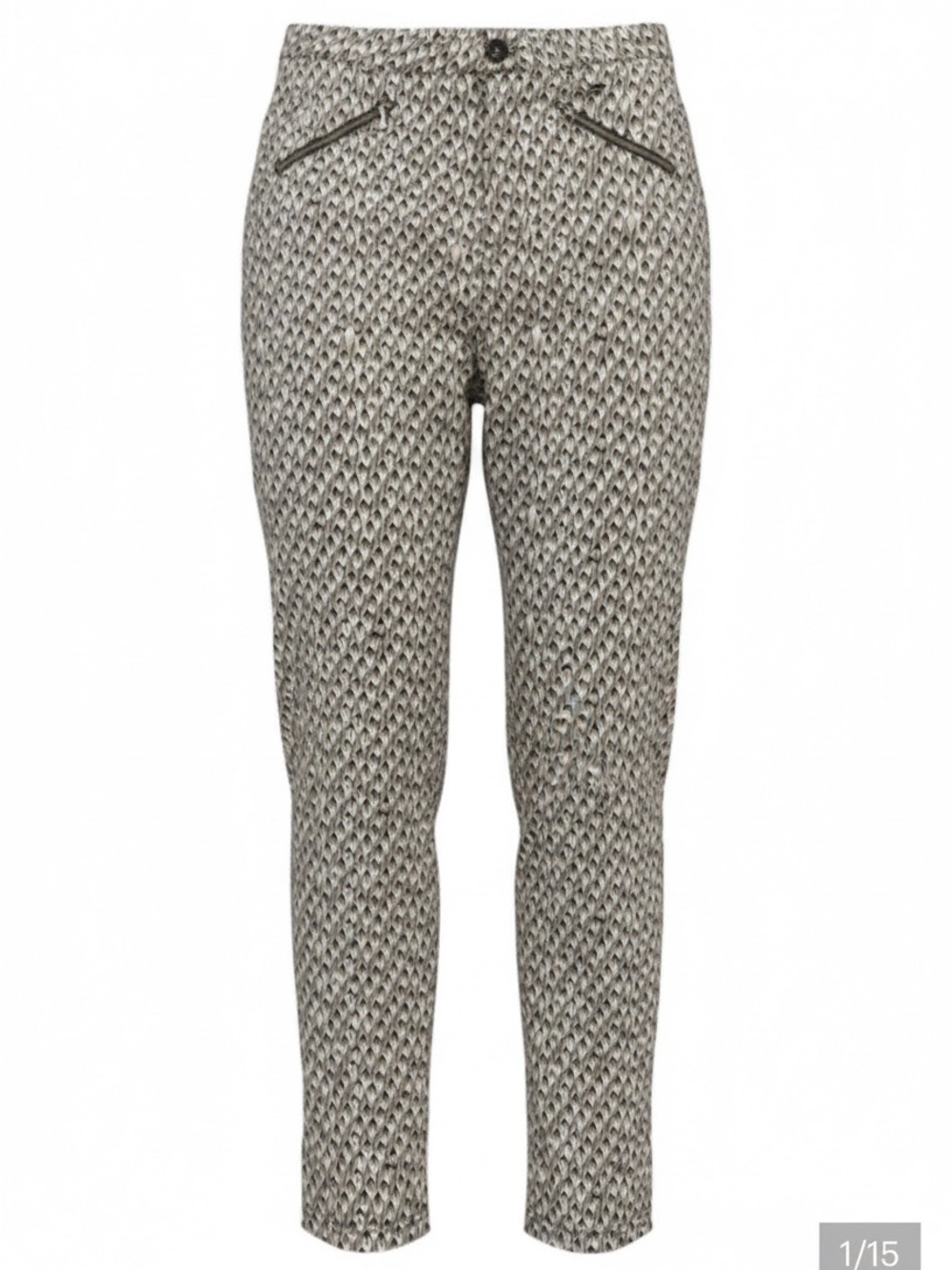 Nu Denmark Tan/Black/White Geo Print Slim Fit Zipper Pock Pants (10)